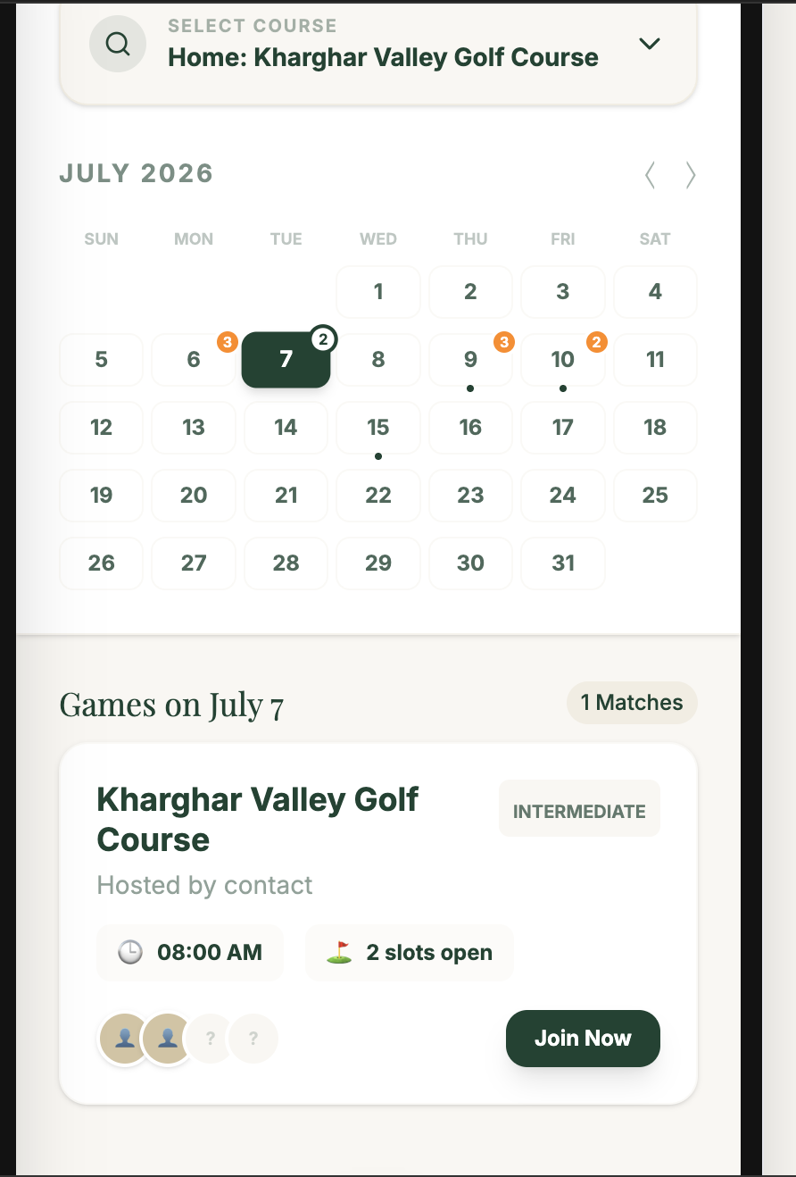 Course calendar with open slots