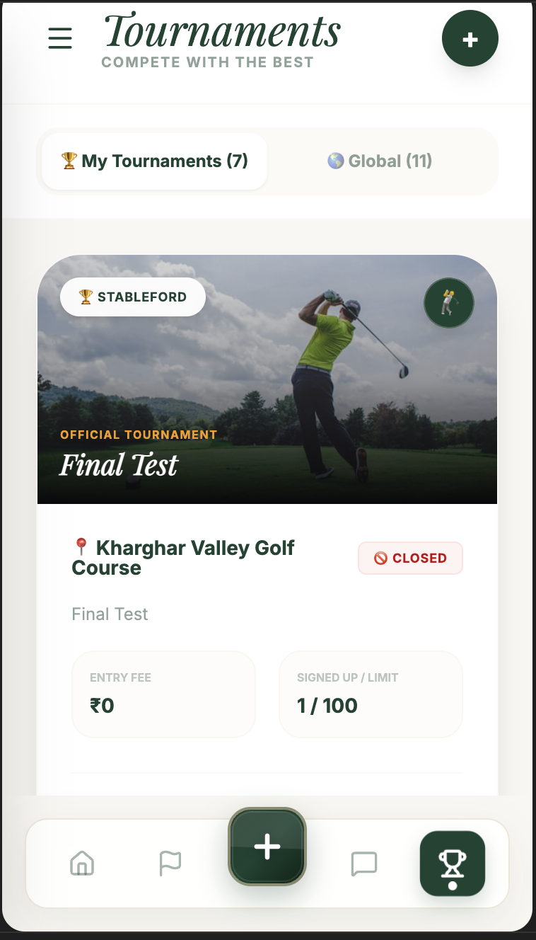 myFourball tournaments screen